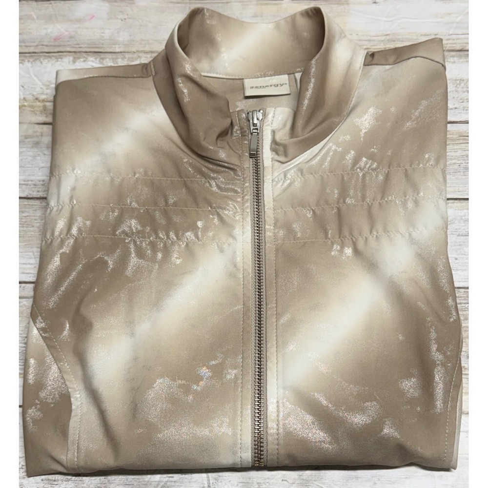 Zenergy by Chicos Womens Metallic‎ Full Zip Neema Vest Tan Silver Size 0(U.S 4)